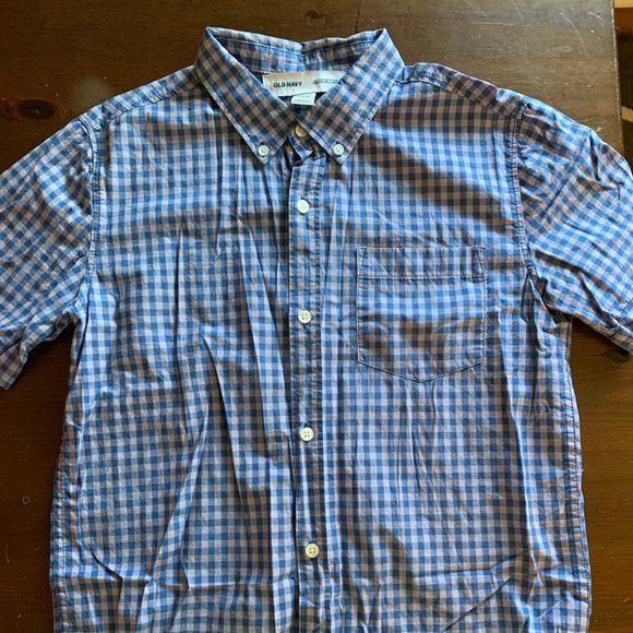 Old Navy Boys XL blue gingham short sleeve shirt - Picture 1 of 5